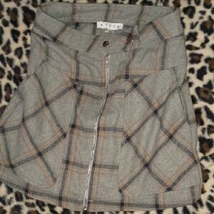 Hyfve Gray and Tan Plaid Mini Skirt